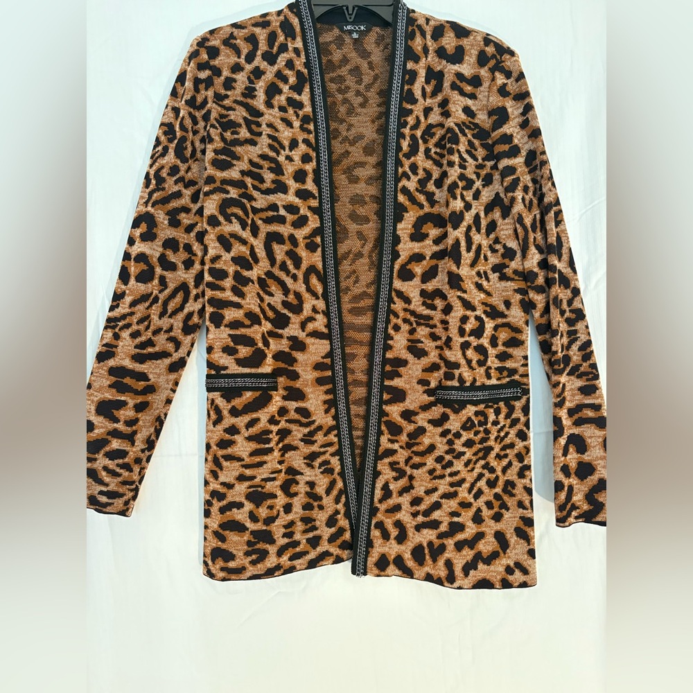 Misook Leopard Print Open Front Knit Jacket – Size S
